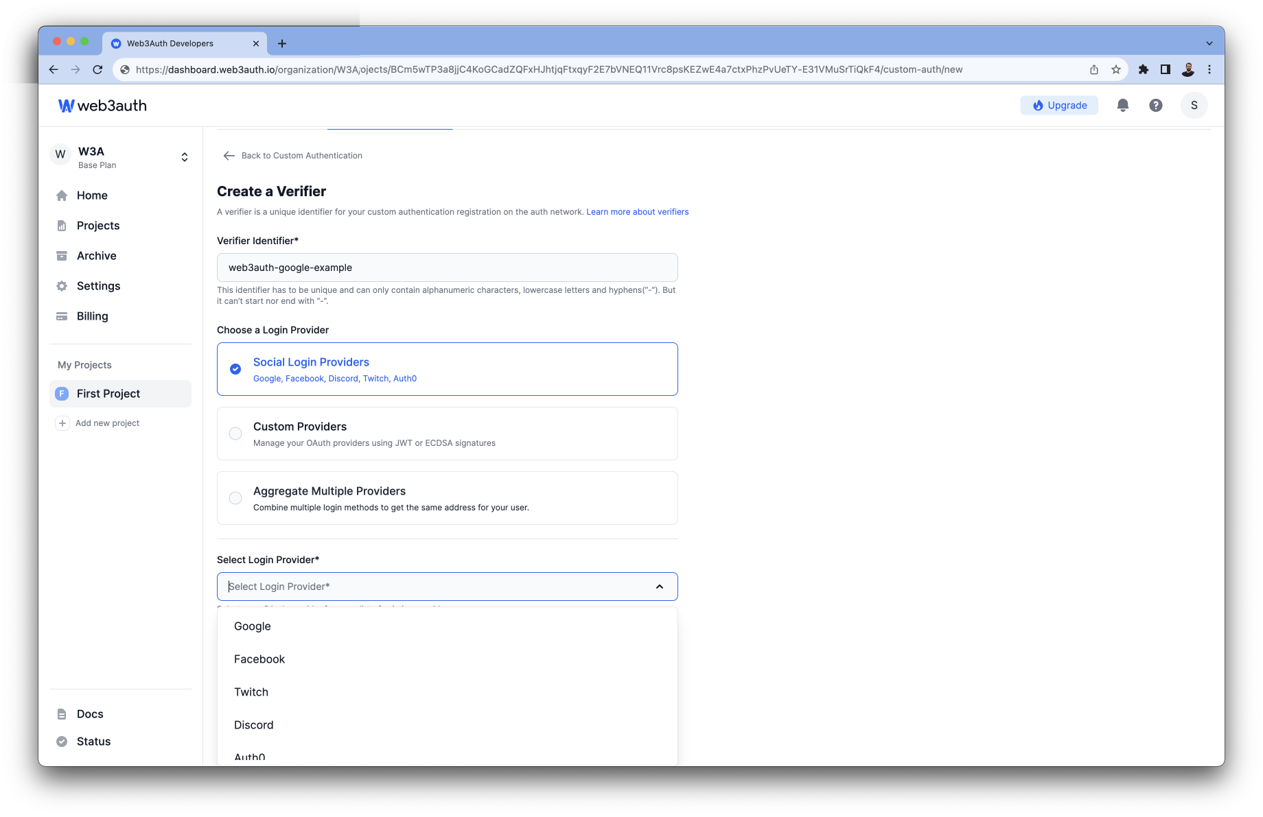 Weibo - Auth0 Authentication Type list on Web3Auth
Dashboard
